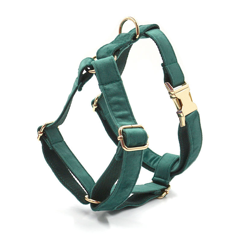 Emerald velvet Y-harness with gold hardware