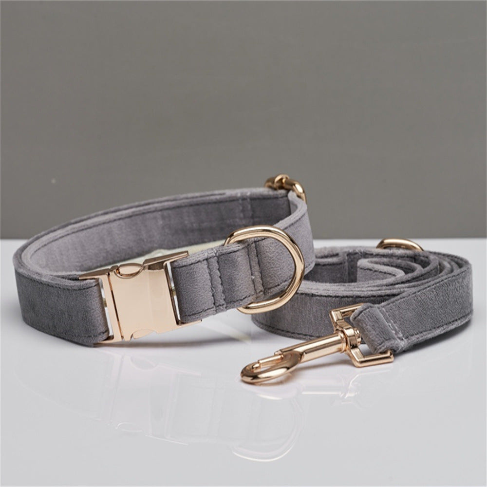 Velvet dog collar and leash set – Dove Gray