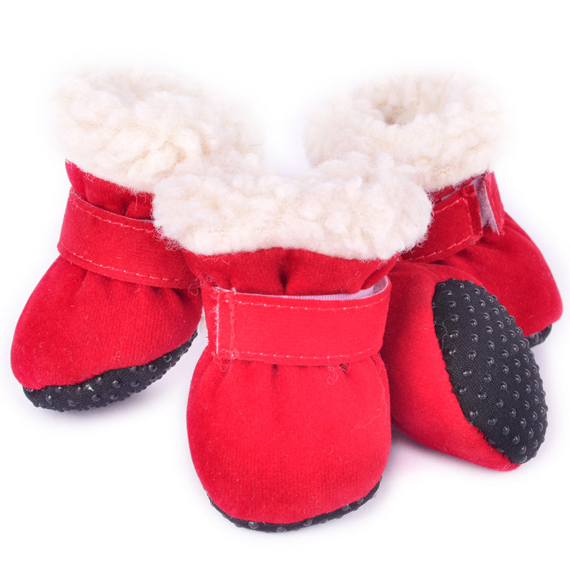 Fleece-lined dog snow boots – Red