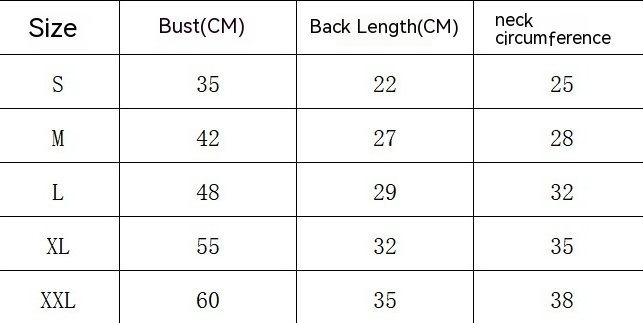 Dog pajamas size chart