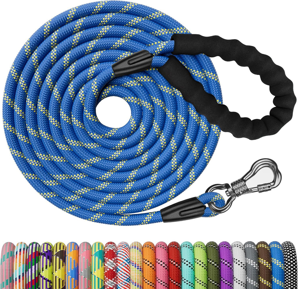 Heavy Duty Dog Leash - 30FT Reflective with Swivel Lockable Hook and Comfortable Padded Handle, Puppy Leash for Walking, Hunting, Camping, Backyard - Blue
