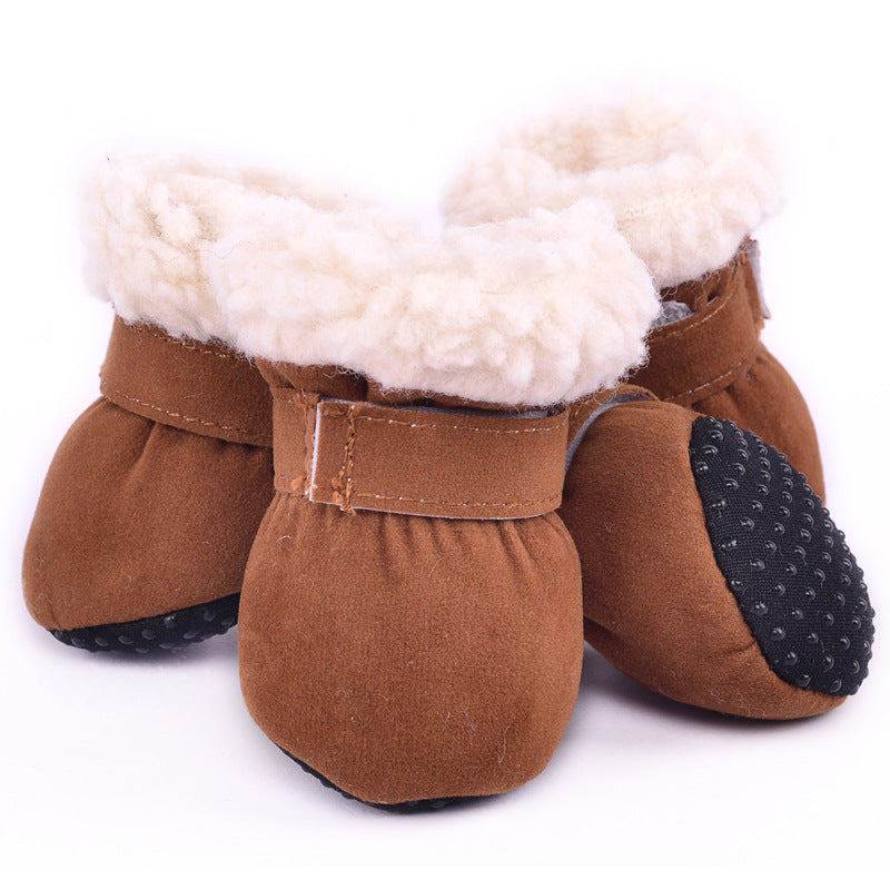 Fleece-lined dog snow boots – Brown