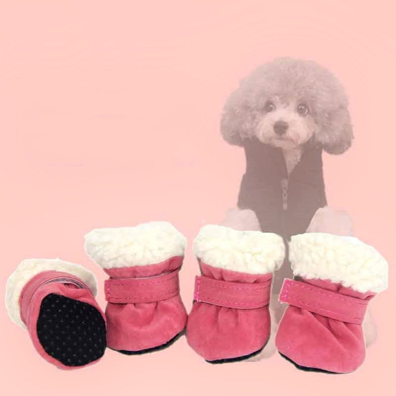 Fleece-lined dog snow boots – Pink