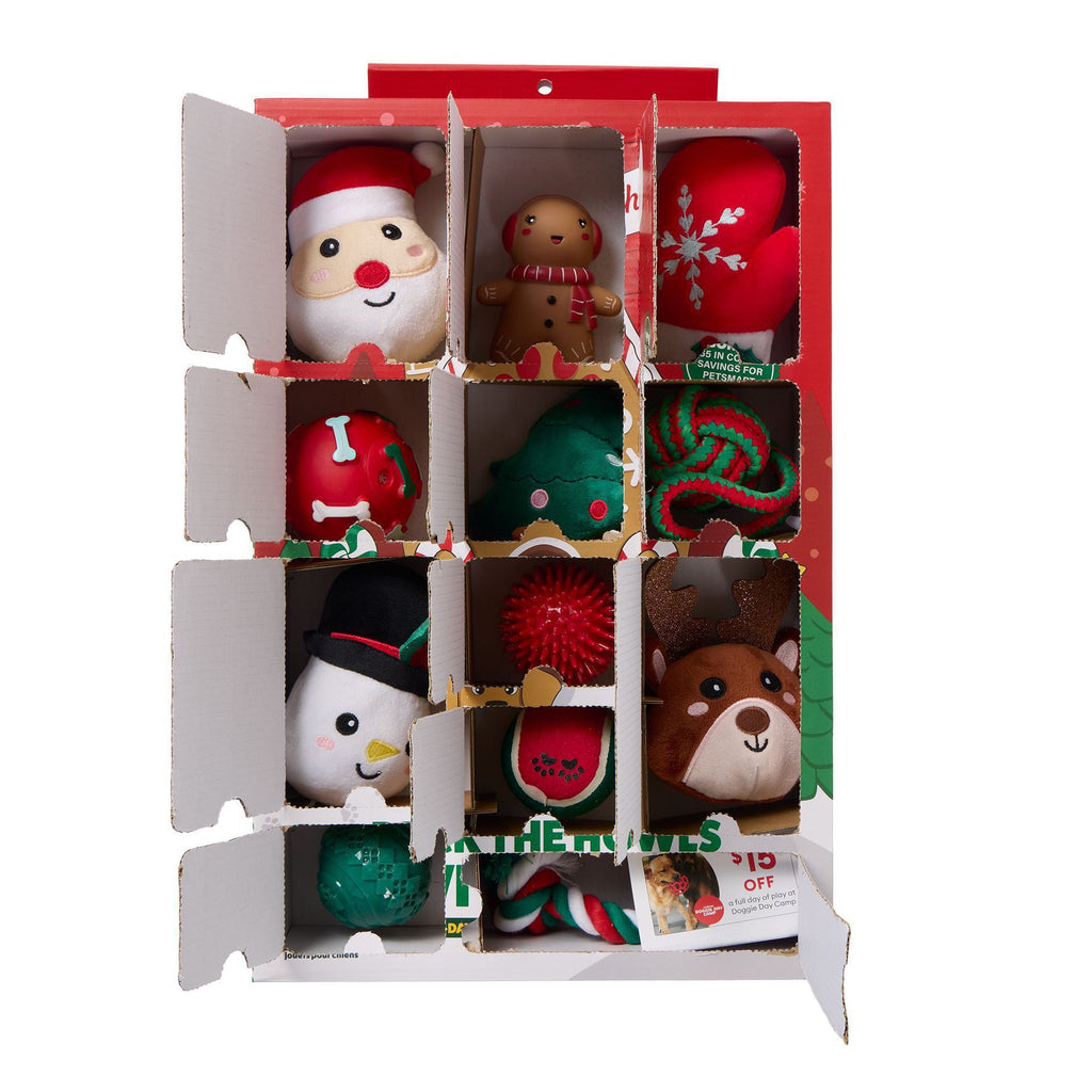Open advent calendar with a toy behind every door
