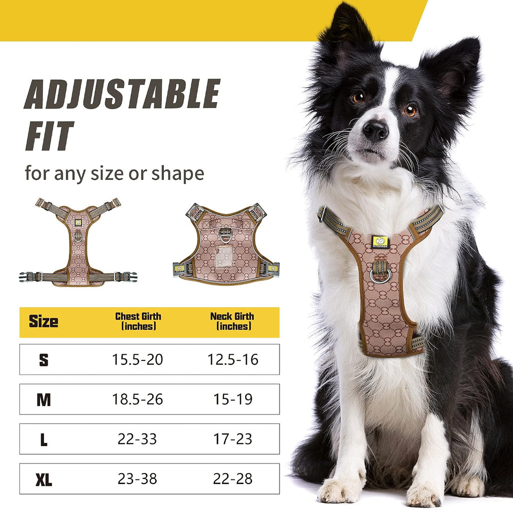 Front Clip Dog Harness,  No Pull Reflective Dog Walking Harness, Dog Vest Harness with Sturdy Dual-Clips for Training, Adjustable No Choke Pet Harness(L) Brown