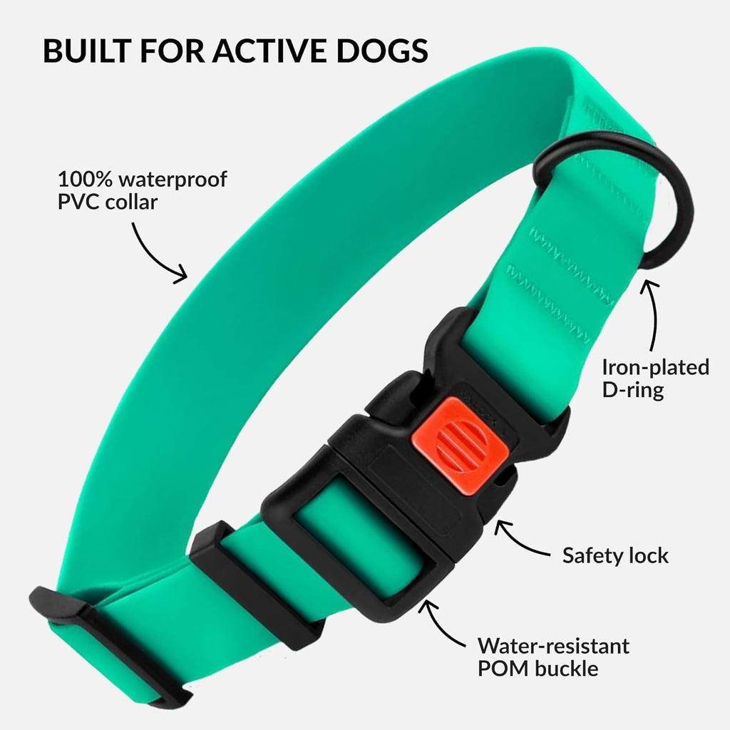 Heavy Duty Waterproof Dog Collar, Pvc-Coated Nylon (Mint Green, 10-13)
