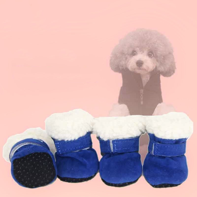 Fleece-lined dog snow boots – Blue