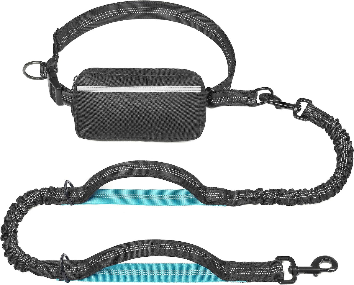 Hands Free Dog Leash with Zipper Pouch, Medium, 8-25 Lbs, Black