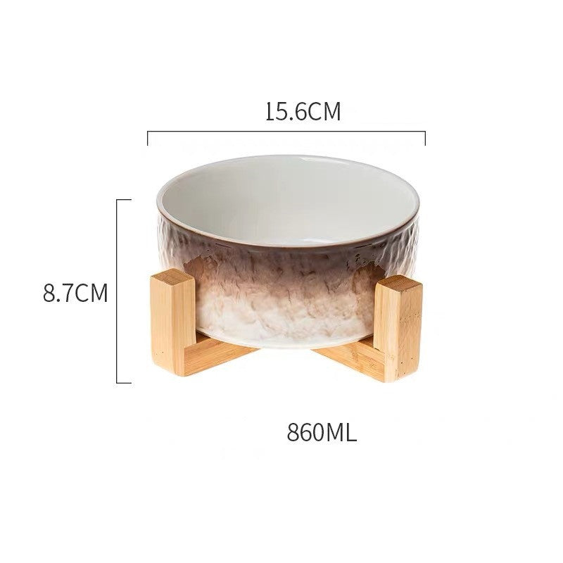 Ceramic dog bowl with bamboo stand – Mocha Brown