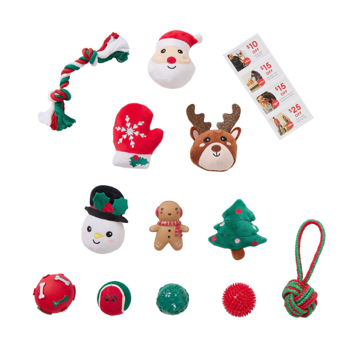 12 Christmas dog toys included