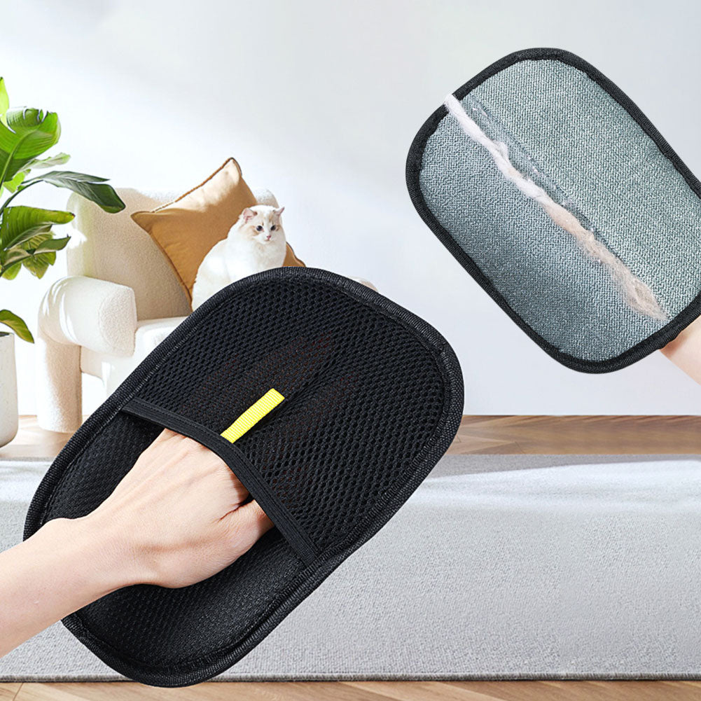 Removing pet hair from a couch with the mitt