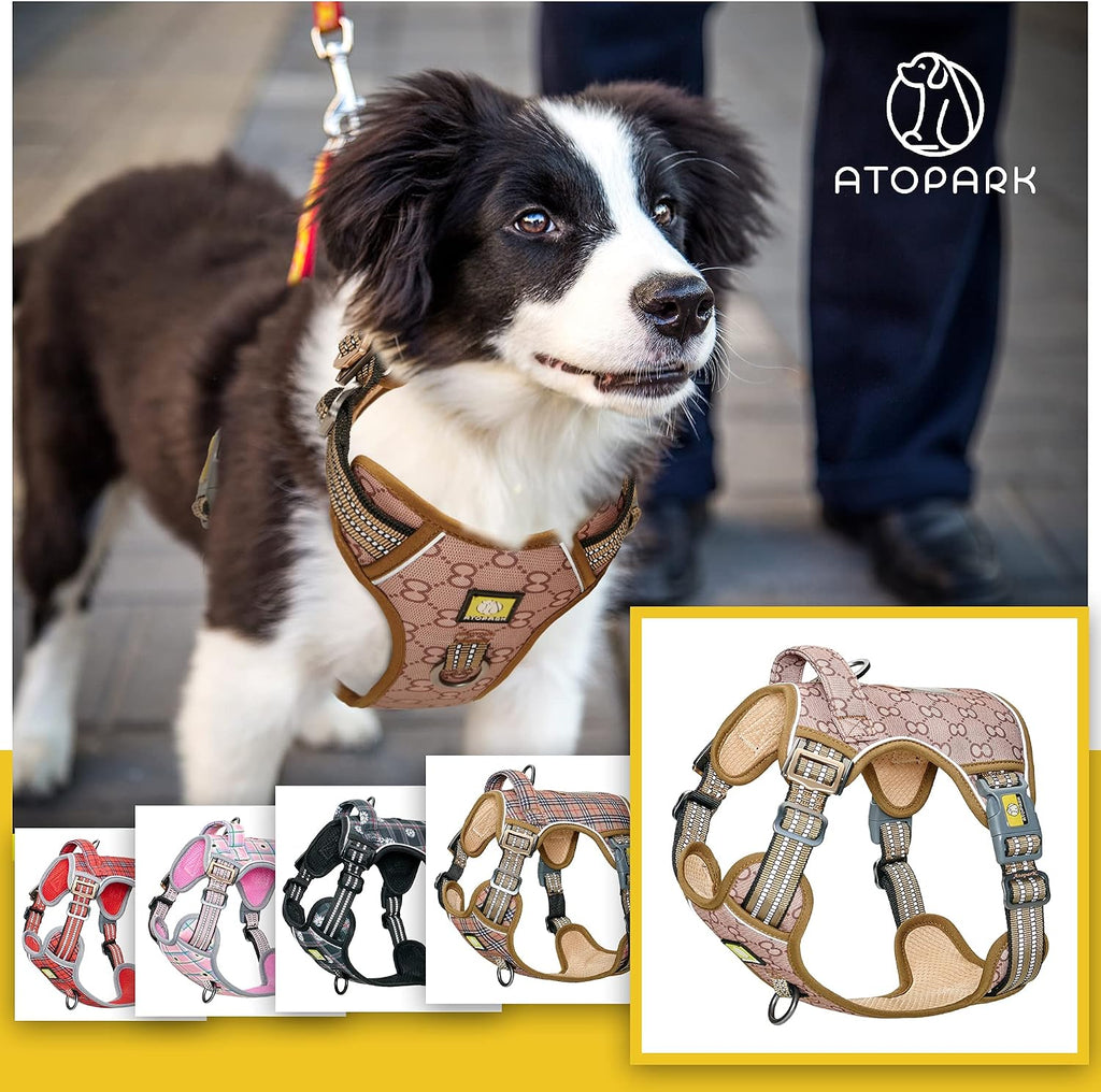 Front Clip Dog Harness,  No Pull Reflective Dog Walking Harness, Dog Vest Harness with Sturdy Dual-Clips for Training, Adjustable No Choke Pet Harness(L) Brown