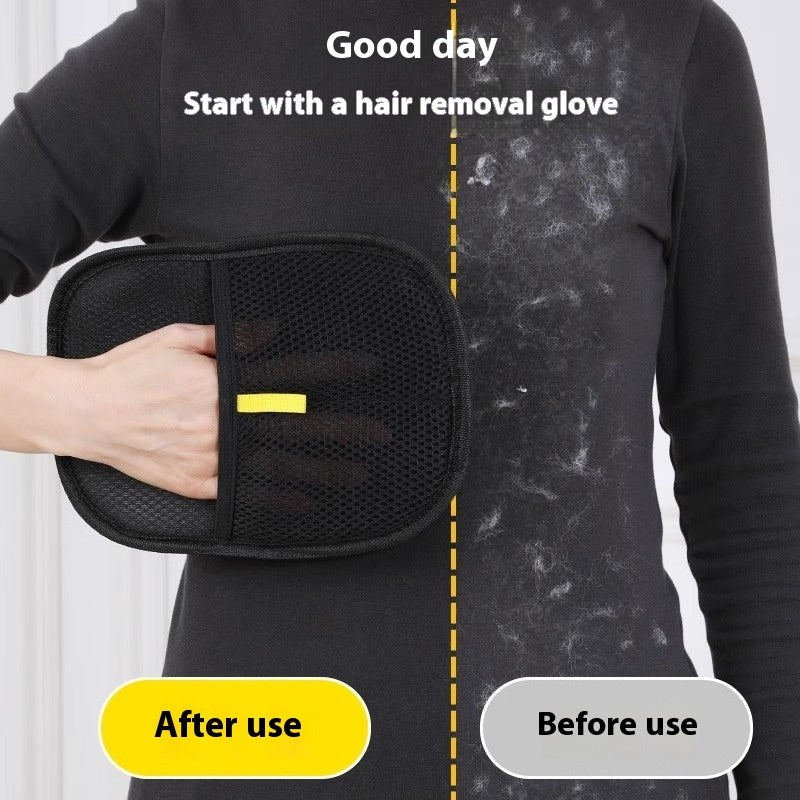 Before and after removing pet hair from clothes