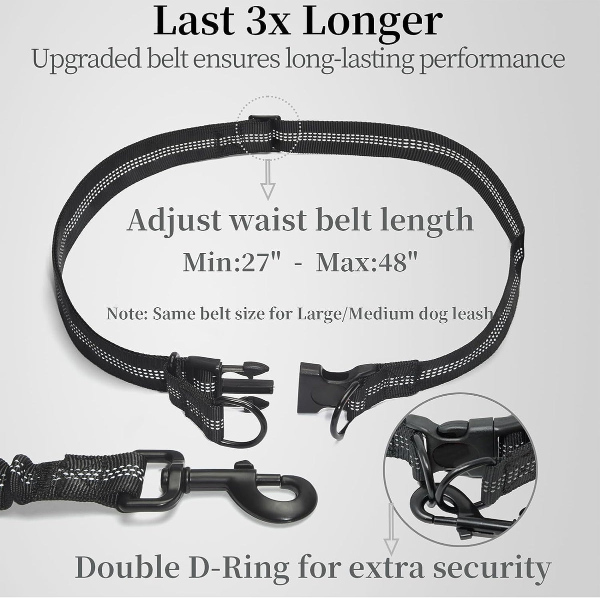 Hands Free Dog Leash with Zipper Pouch, Medium, 8-25 Lbs, Black