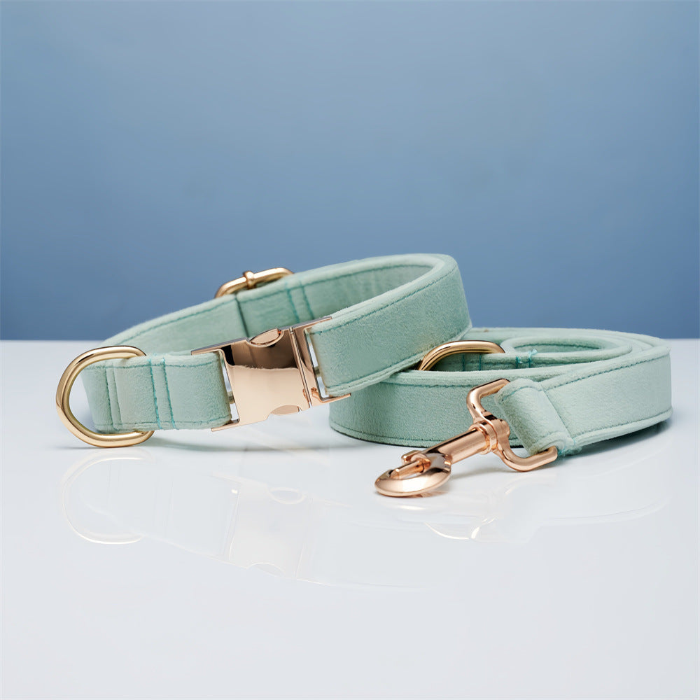 Velvet dog collar and leash set – Mint