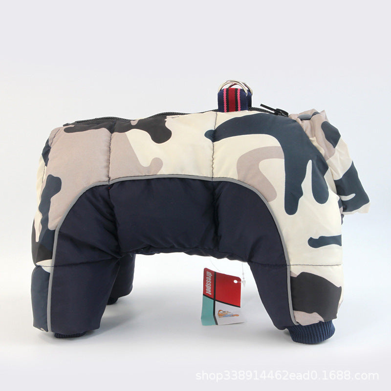 Dog snowsuit – Gray Camo