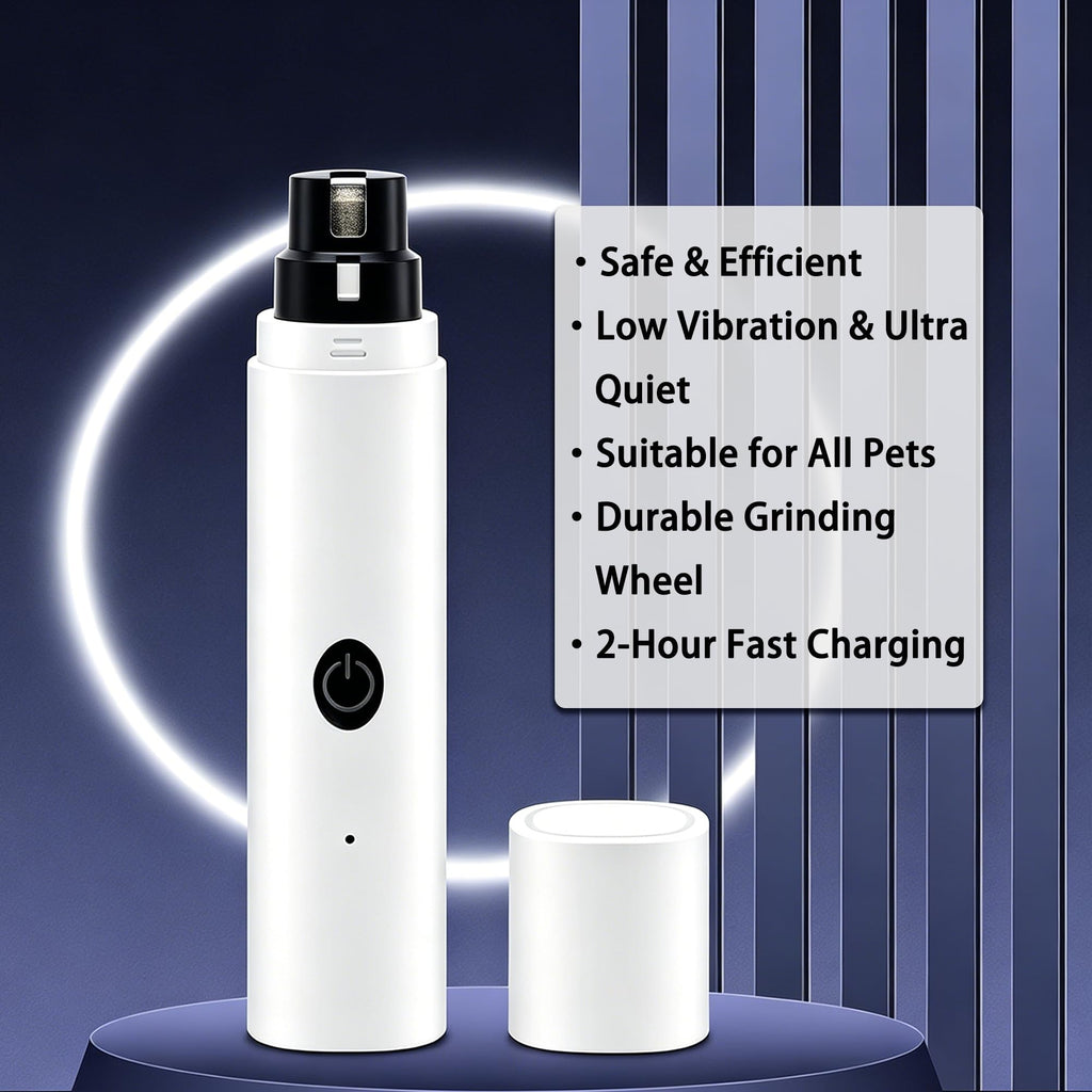 Quiet low-vibration dog nail grinder features