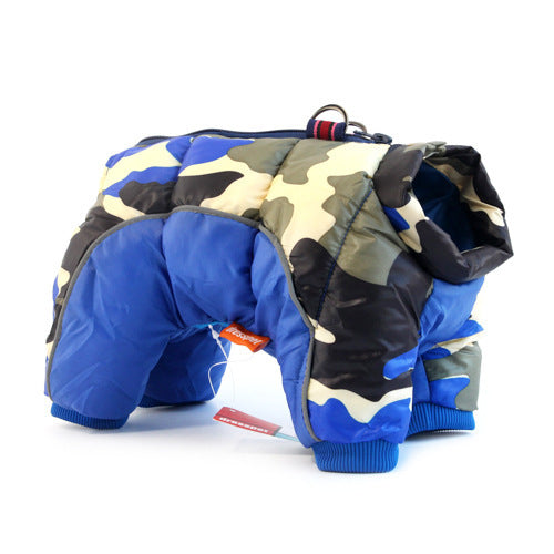Dog snowsuit – Blue Camo