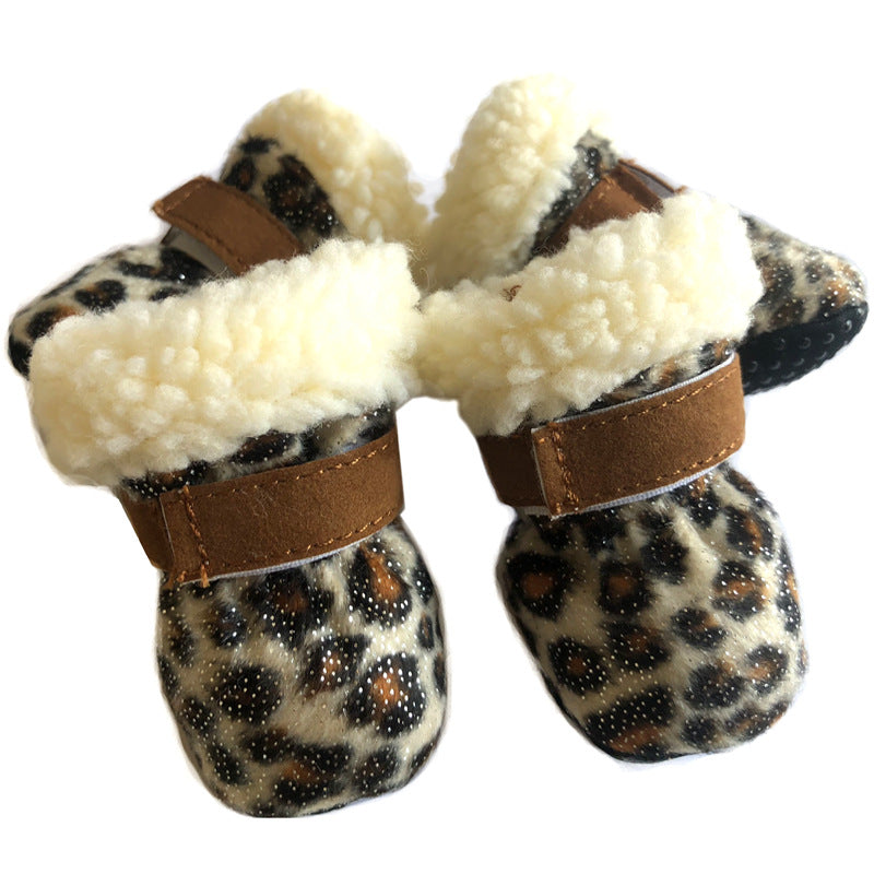 Fleece-lined dog snow boots – Leopard