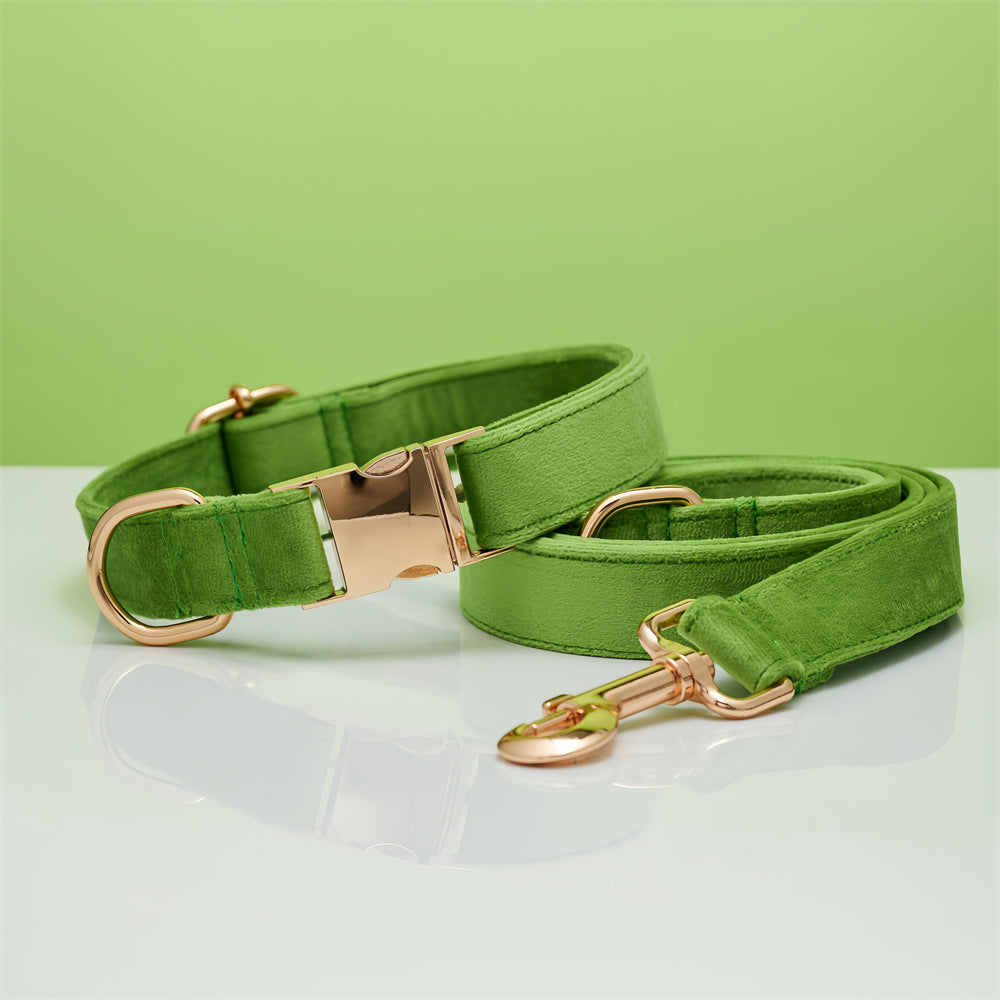 Velvet dog collar and leash set – Forest Green