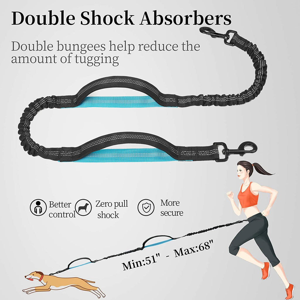 Hands Free Dog Leash with Zipper Pouch, Medium, 8-25 Lbs, Black
