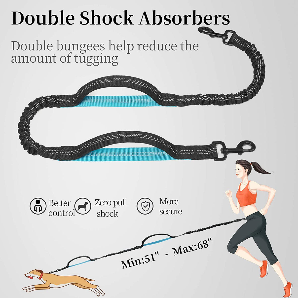 Hands Free Dog Leash with Zipper Pouch, Medium, 8-25 Lbs, Black