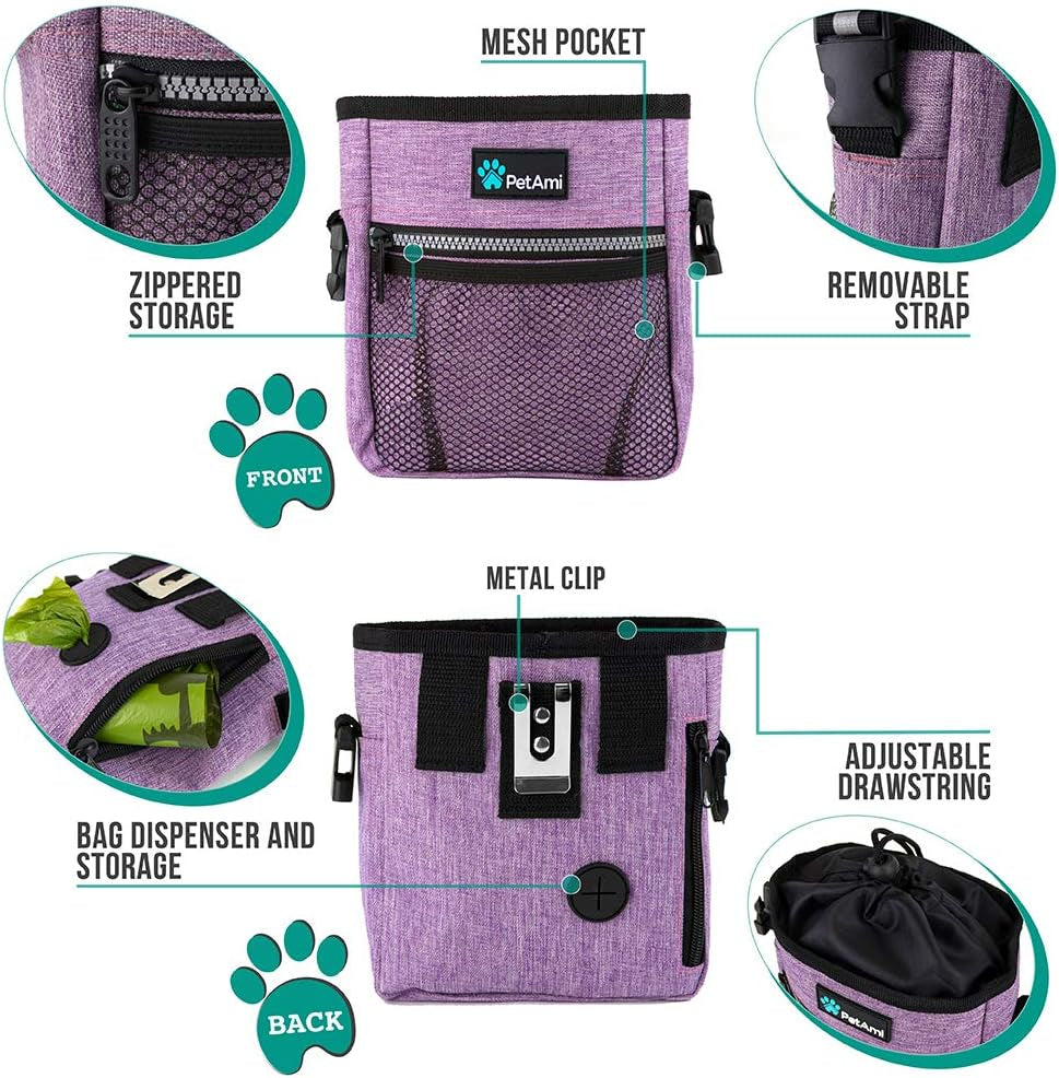 Hands Free Dog Treat Pouch for Training and Walking, Purple