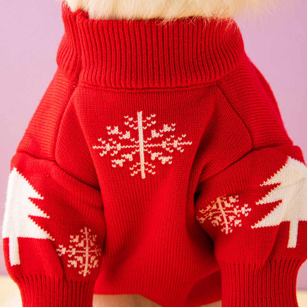 Snowflake detail on the dog sweater