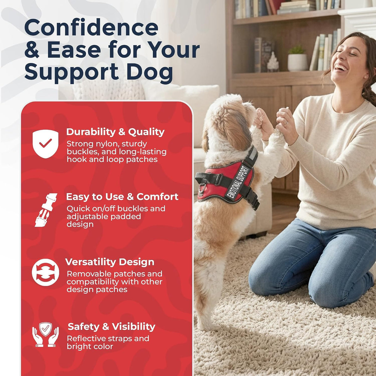 Emotional Support Vest Harness Small 19.5-25 in Bright Red