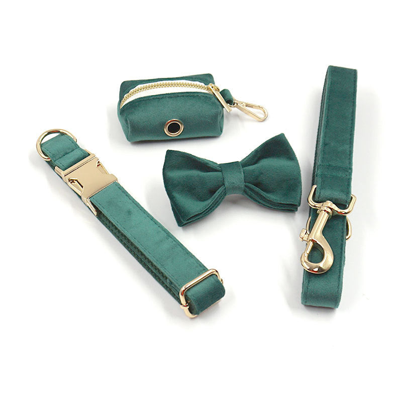 Matching velvet collar, leash and bow tie
