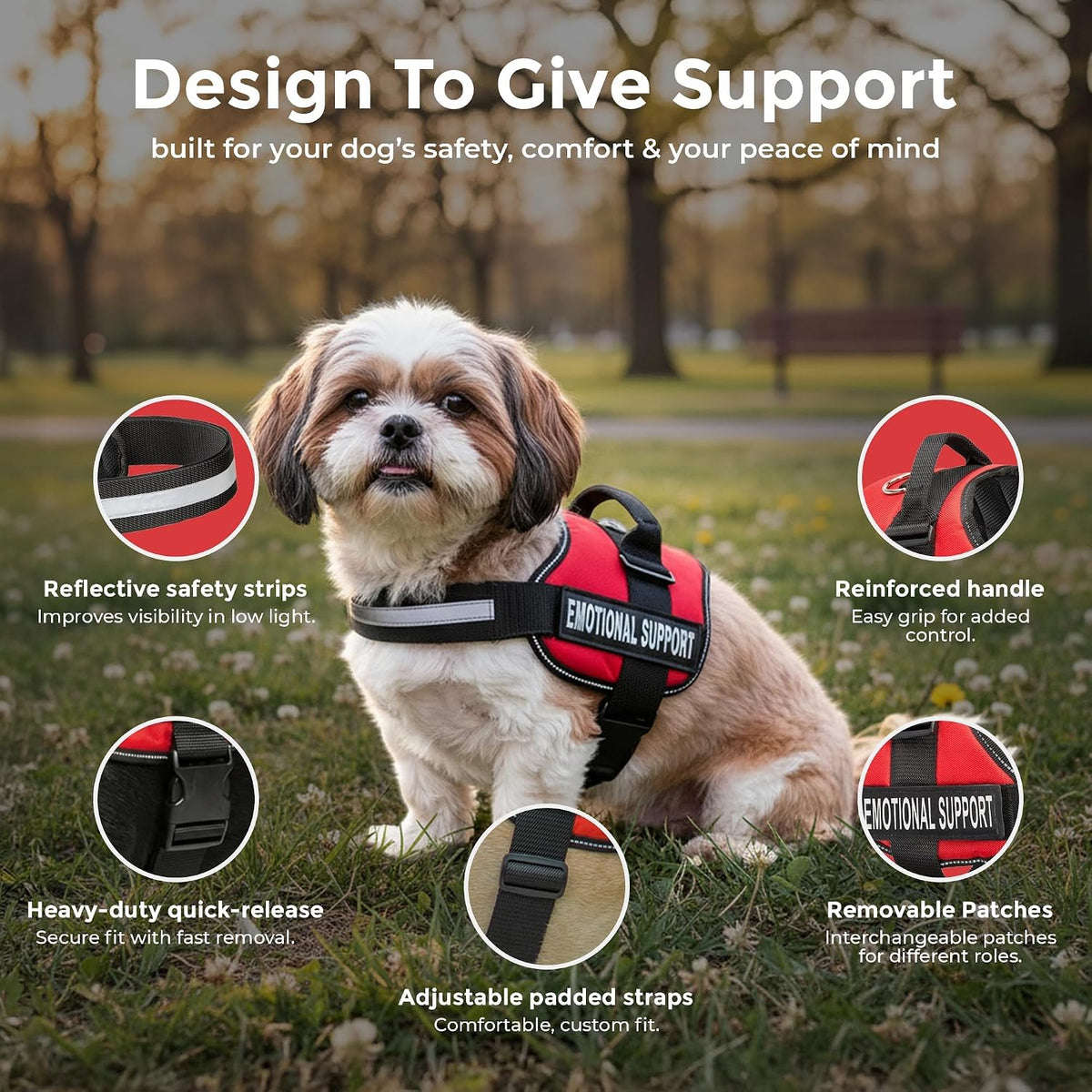 Emotional Support Vest Harness Small 19.5-25 in Bright Red