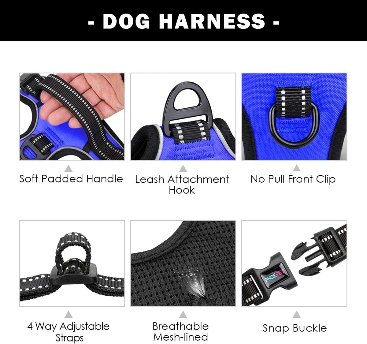 No Pull Dog Harness Medium Reflective Front Clip Vest with Handle