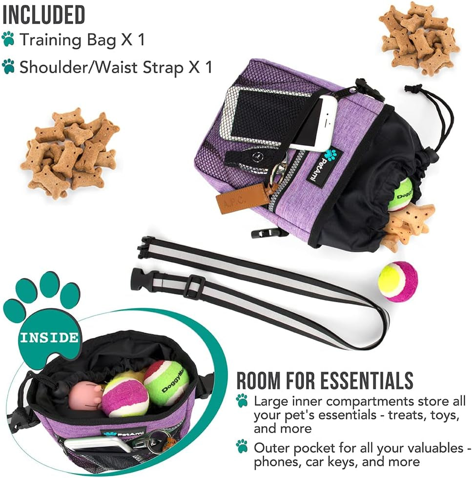 Hands Free Dog Treat Pouch for Training and Walking, Purple