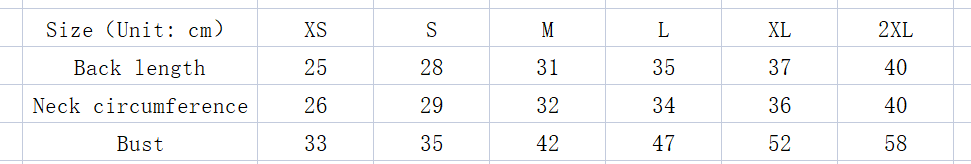Christmas dog sweater size chart