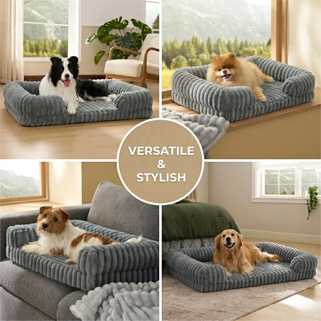 Bolster dog bed in different rooms