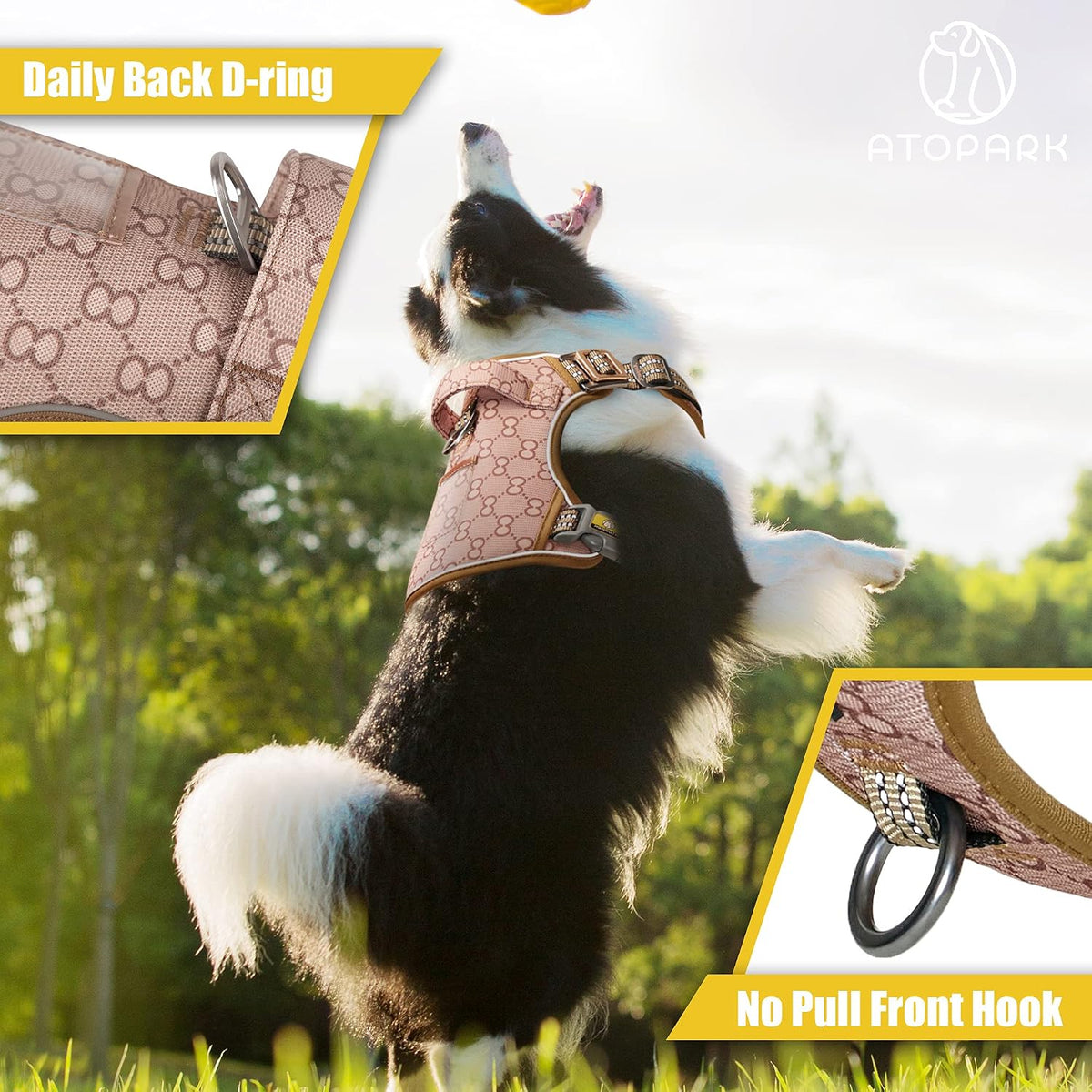 Front Clip Dog Harness,  No Pull Reflective Dog Walking Harness, Dog Vest Harness with Sturdy Dual-Clips for Training, Adjustable No Choke Pet Harness(L) Brown