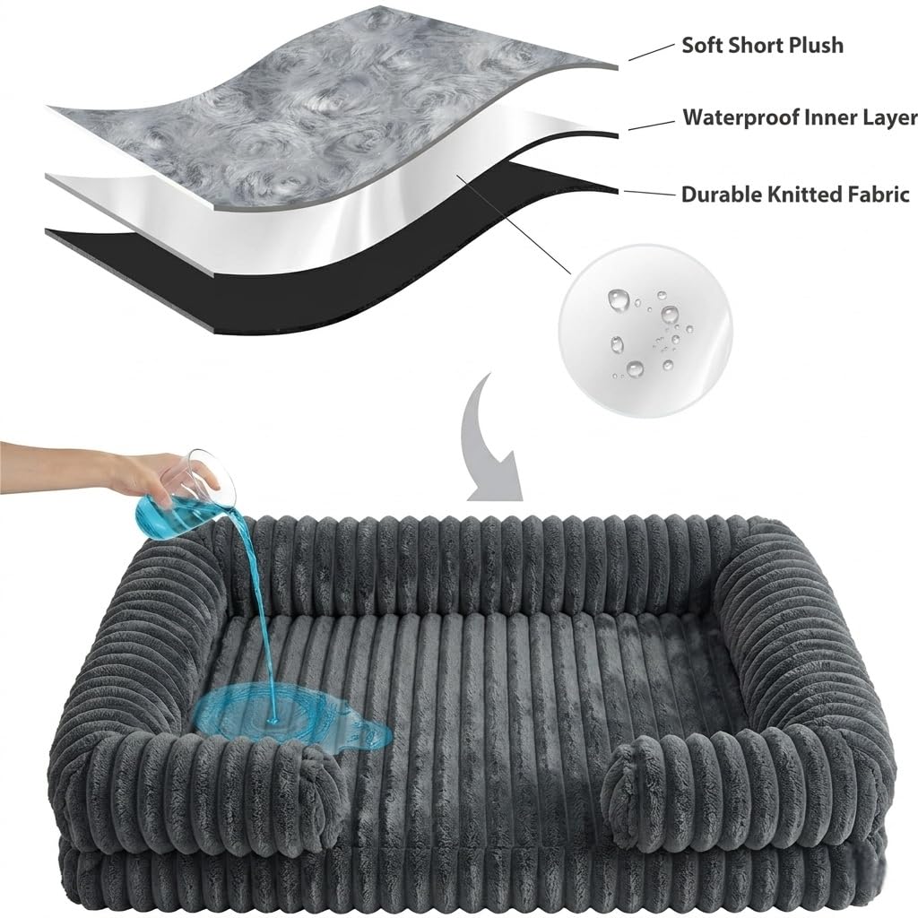 Soft plush top, waterproof inner layer, durable base
