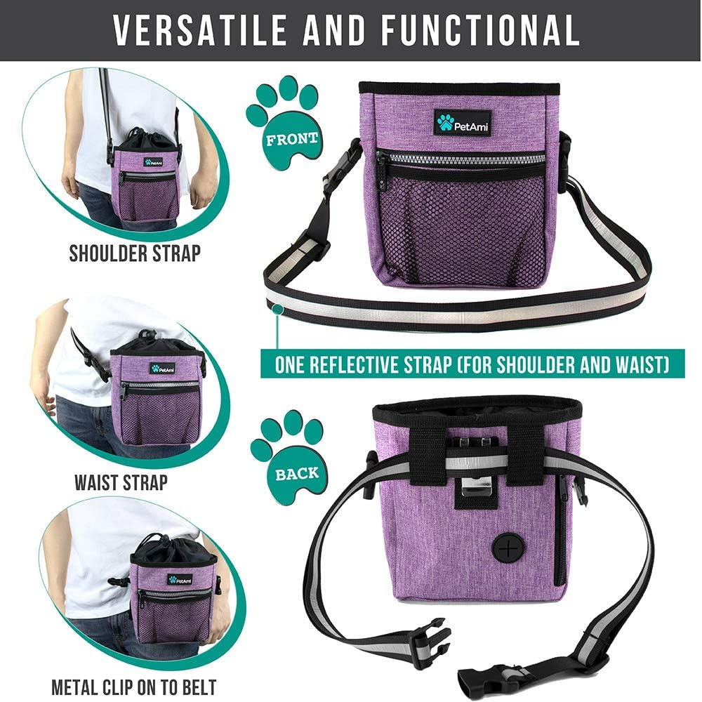 Hands Free Dog Treat Pouch for Training and Walking, Purple