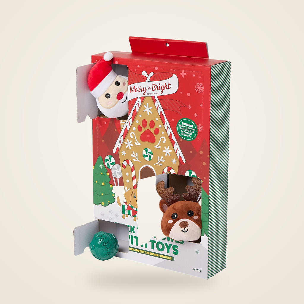 Dog toy advent calendar with 12 Christmas toys