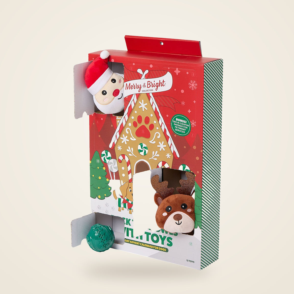 Dog toy advent calendar with 12 Christmas toys