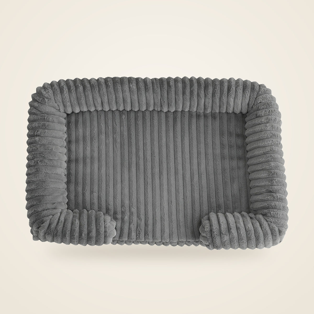 Ribbed plush calming bolster dog bed in charcoal gray