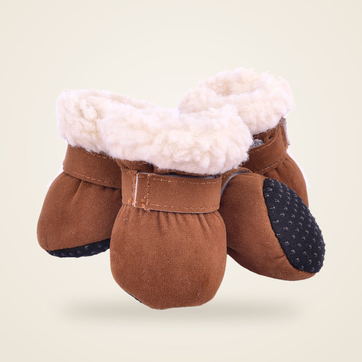Fleece-lined dog snow boots in brown