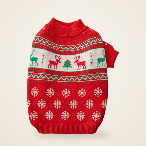 Red fair-isle Christmas reindeer dog sweater