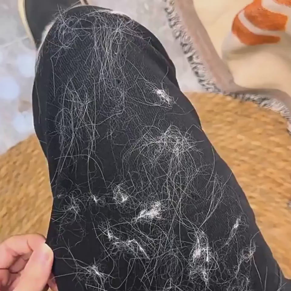 Pet hair remover mitt lifting fur from clothes